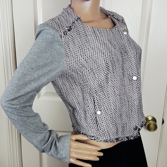 Marc Aurel Jackets & Blazers - Marc Aurel Tweed Cropped Cotton Moto Jacket